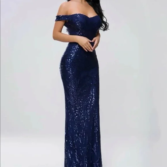 Luxurious sequins mermaid zip back formal party evening wedding prom dress - Picture 6 of 8